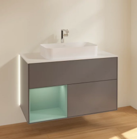 Тумба під раковину Villeroy & Boch Finion 100х50,1 см з підсвічуванням антрацит матовий лак/скло біле матове G241GMGK