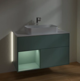 Тумба под раковину Villeroy & Boch Finion 100х50,1 см с подсветкой МДФ оливковый матовый лак/стекло белое матовое G241GMGM