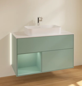 Тумба под раковину Villeroy & Boch Finion 100х50,1 см с подсветкой МДФ оливковый матовый лак/стекло белое матовое G241GMGM