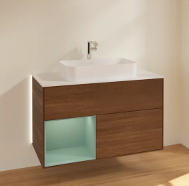 Тумба под раковину Villeroy & Boch Finion 100х50,1 см с подсветкой МДФ шпон грецкого ореха/стекло белое матовое G241GMGN