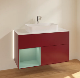 Тумба под раковину Villeroy & Boch Finion 100х50,1 см с подсветкой МДФ пион матовый лак/стекло белое матовое G241GMHB