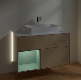 Тумба под раковину Villeroy & Boch Finion 100х50,1 см с подсветкой МДФ шпон дуба/стекло белое матовое G241GMPC