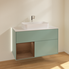 Тумба под раковину Villeroy & Boch Finion 100х50,1 см с подсветкой МДФ оливковый матовый лак/стекло белое матовое G241GNGM