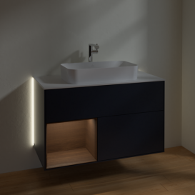 Тумба под раковину Villeroy & Boch Finion 100х50,1 см с подсветкой МДФ темно-синий матовый лак/стекло белое матовое G241GNHG