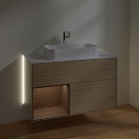 Тумба под раковину Villeroy & Boch Finion 100х50,1 см с подсветкой МДФ шпон дуба/стекло белое матовое G241GNPC