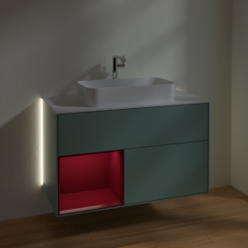 Тумба под раковину Villeroy & Boch Finion 100х50,1 см с подсветкой МДФ оливковый матовый лак/стекло белое матовое G241HBGM