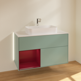 Тумба под раковину Villeroy & Boch Finion 100х50,1 см с подсветкой МДФ оливковый матовый лак/стекло белое матовое G241HBGM