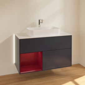 Тумба под раковину Villeroy & Boch Finion 100х50,1 см с подсветкой МДФ темно-синий матовый лак/стекло белое матовое G241HBHG