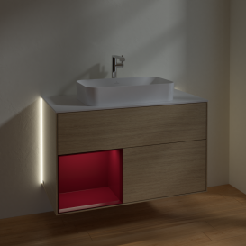 Тумба под раковину Villeroy & Boch Finion 100х50,1 см с подсветкой МДФ шпон дуба/стекло белое матовое G241HBPC