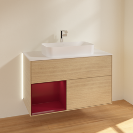 Тумба под раковину Villeroy & Boch Finion 100х50,1 см с подсветкой МДФ шпон дуба/стекло белое матовое G241HBPC