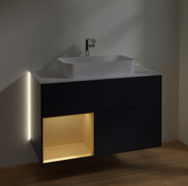Тумба под раковину Villeroy & Boch Finion 100х50,1 см с подсветкой МДФ темно-синий матовый лак/стекло белое матовое G241HFHG