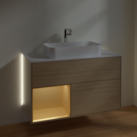 Тумба под раковину Villeroy & Boch Finion 100х50,1 см с подсветкой МДФ шпон дуба/стекло белое матовое G241HFPC