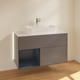 Тумба под раковину Villeroy & Boch Finion 100х50,1 см с подсветкой МДФ антрацит матовый лак/стекло белое матовое G241HGGK