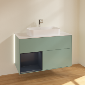 Тумба под раковину Villeroy & Boch Finion 100х50,1 см с подсветкой МДФ оливковый матовый лак/стекло белое матовое G241HGGM