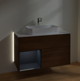 Тумба под раковину Villeroy & Boch Finion 100х50,1 см с подсветкой МДФ шпон грецкого ореха/стекло белое матовое G241HGGN