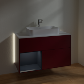 Тумба под раковину Villeroy & Boch Finion 100х50,1 см с подсветкой МДФ пион матовый лак/стекло белое матовое G241HGHB