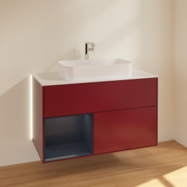 Тумба под раковину Villeroy & Boch Finion 100х50,1 см с подсветкой МДФ пион матовый лак/стекло белое матовое G241HGHB