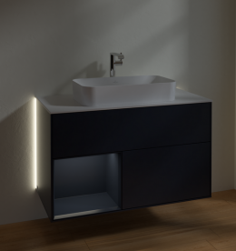 Тумба под раковину Villeroy & Boch Finion 100х50,1 см с подсветкой МДФ темно-синий матовый лак/стекло белое матовое G241HGHG