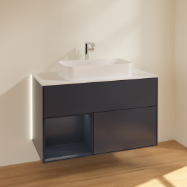 Тумба под раковину Villeroy & Boch Finion 100х50,1 см с подсветкой МДФ темно-синий матовый лак/стекло белое матовое G241HGHG