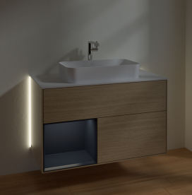 Тумба под раковину Villeroy & Boch Finion 100х50,1 см с подсветкой МДФ шпон дуба/стекло белое матовое G241HGPC