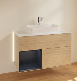 Тумба под раковину Villeroy & Boch Finion 100х50,1 см с подсветкой МДФ шпон дуба/стекло белое матовое G241HGPC