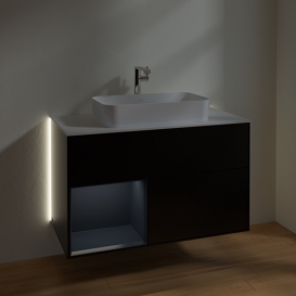 Тумба под раковину Villeroy & Boch Finion 100х50,1 см с подсветкой МДФ черный матовый лак/стекло белое матовое G241HGPD
