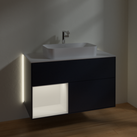 Тумба под раковину Villeroy & Boch Finion 100х50,1 см с подсветкой МДФ темно-синий матовый лак/стекло белое матовое G241MTHG