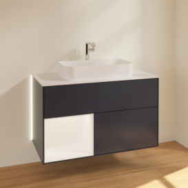 Тумба под раковину Villeroy & Boch Finion 100х50,1 см с подсветкой МДФ темно-синий матовый лак/стекло белое матовое G241MTHG