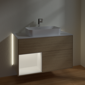 Тумба под раковину Villeroy & Boch Finion 100х50,1 см с подсветкой МДФ шпон дуба/стекло белое матовое G241MTPC