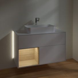 Тумба под раковину Villeroy & Boch Finion 100х50,1 см с подсветкой МДФ глянцевый белый лак/стекло белое матовое G241PCGF