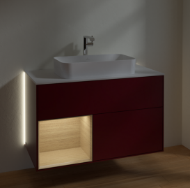 Тумба под раковину Villeroy & Boch Finion 100х50,1 см с подсветкой МДФ пион матовый лак/стекло белое матовое G241PCHB