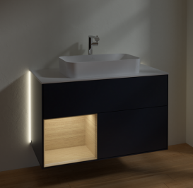 Тумба под раковину Villeroy & Boch Finion 100х50,1 см с подсветкой МДФ темно-синий матовый лак/стекло белое матовое G241PCHG