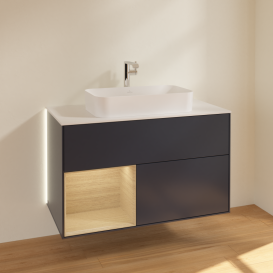 Тумба под раковину Villeroy & Boch Finion 100х50,1 см с подсветкой МДФ темно-синий матовый лак/стекло белое матовое G241PCHG