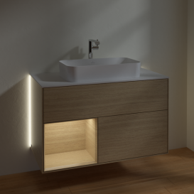 Тумба под раковину Villeroy & Boch Finion 100х50,1 см с подсветкой МДФ шпон дуба/стекло белое матовое G241PCPC