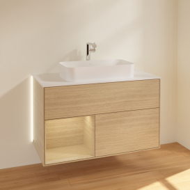 Тумба под раковину Villeroy & Boch Finion 100х50,1 см с подсветкой МДФ шпон дуба/стекло белое матовое G241PCPC