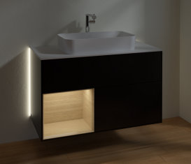 Тумба под раковину Villeroy & Boch Finion 100х50,1 см с подсветкой МДФ черный матовый лак/стекло белое матовое G241PCPD