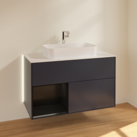 Тумба под раковину Villeroy & Boch Finion 100х50,1 см с подсветкой МДФ темно-синий матовый лак/стекло белое матовое G241PDHG
