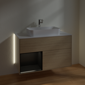 Тумба под раковину Villeroy & Boch Finion 100х50,1 см с подсветкой МДФ шпон дуба/стекло белое матовое G241PDPC