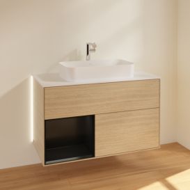 Тумба под раковину Villeroy & Boch Finion 100х50,1 см с подсветкой МДФ шпон дуба/стекло белое матовое G241PDPC