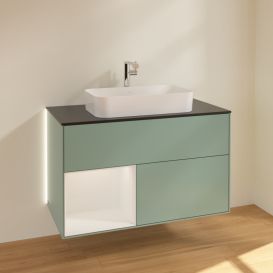 Тумба под раковину Villeroy & Boch Finion 100х50,1 см с подсветкой МДФ оливковый матовый лак/стекло черное матовое G242GFGM