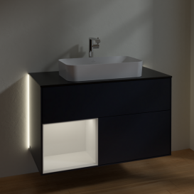 Тумба под раковину Villeroy & Boch Finion 100х50,1 см с подсветкой МДФ темно-синий матовый лак/стекло черное матовое G242GFHG