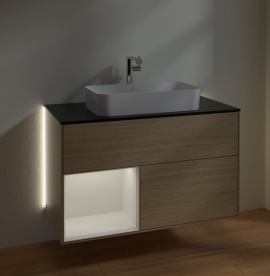 Тумба под раковину Villeroy & Boch Finion 100х50,1 см с подсветкой МДФ шпон дуба/стекло черное матовое G242GFPC