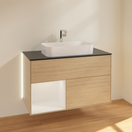 Тумба под раковину Villeroy & Boch Finion 100х50,1 см с подсветкой МДФ шпон дуба/стекло черное матовое G242GFPC