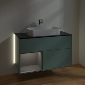 Тумба под раковину Villeroy & Boch Finion 100х50,1 см с подсветкой МДФ оливковый матовый лак/стекло черное матовое G242GKGM