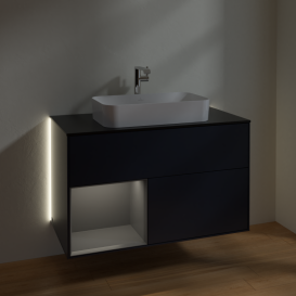 Тумба под раковину Villeroy & Boch Finion 100х50,1 см с подсветкой МДФ темно-синий матовый лак/стекло черное матовое G242GKHG