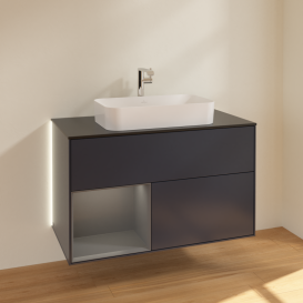 Тумба под раковину Villeroy & Boch Finion 100х50,1 см с подсветкой МДФ темно-синий матовый лак/стекло черное матовое G242GKHG
