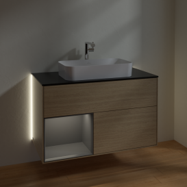 Тумба под раковину Villeroy & Boch Finion 100х50,1 см с подсветкой МДФ шпон дуба/стекло черное матовое G242GKPC