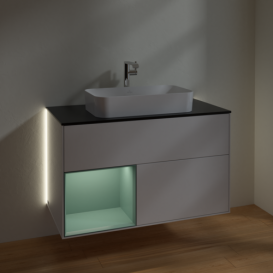 Тумба под раковину Villeroy & Boch Finion 100х50,1 см с подсветкой МДФ глянцевый белый лак/стекло черное матовое G242GMGF