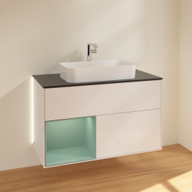 Тумба под раковину Villeroy & Boch Finion 100х50,1 см с подсветкой МДФ глянцевый белый лак/стекло черное матовое G242GMGF