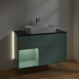 Тумба под раковину Villeroy & Boch Finion 100х50,1 см с подсветкой МДФ оливковый матовый лак/стекло черное матовое G242GMGM